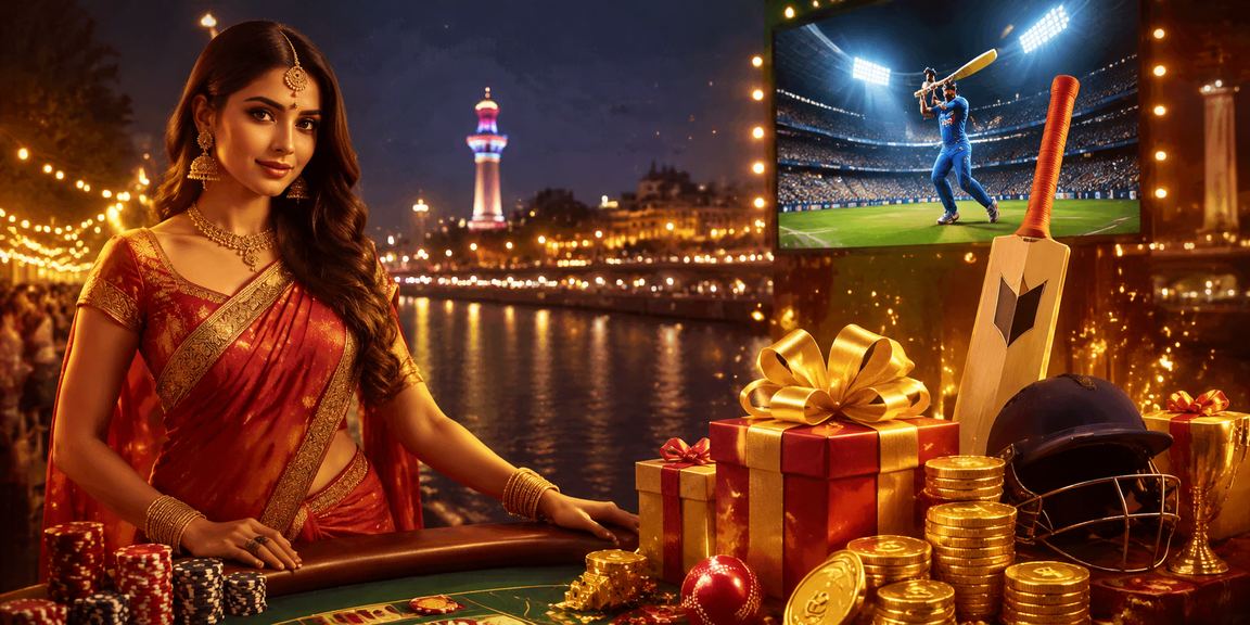 Indian woman using mobile cricket betting at Ahmedabad riverfront